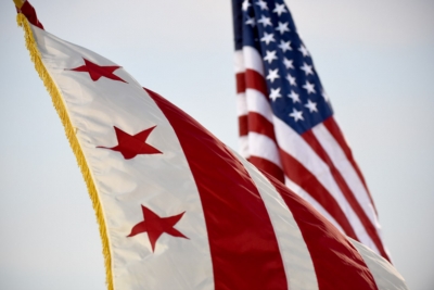 The D.C. and U.S. flags.