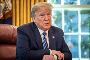 President Trump during an interview in the Oval Office with New York Post reporters on May 5, 2020.